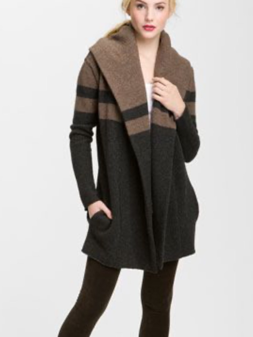 Vince women's L open front wool/alpaca color block pattern knit cardigan boho - Picture 2 of 9